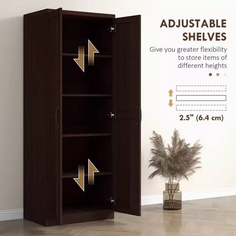Garde-manger de cuisine 2 portes de 160 cm, meuble de rangement autoportant avec 5 étagères et 2 étagères réglables pour salle à manger