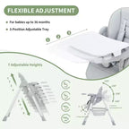 Chaise haute pliable pour bébés et tout-petits, chaise haute en cuir PU avec dossier réglable, hauteur d'assise, plateau amovible, harnais de sécurité 5 points et roues verrouillables