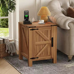 Lot de 2 tables de chevet de ferme avec station de recharge, table de nuit rustique avec porte de grange et étagère réglable, petite table d'appoint pour chambre et salon.