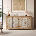 MAYEERTY Armoire d'appoint en bois de 152 cm avec 4 portes Marron et blanc antique Armoire de rangement moderne pour salon et chambre à coucher