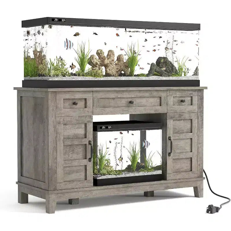 Meuble de support pour aquarium de 55-75 gallons de style ferme, support d'aquarium avec prise de courant, support d'aquarium robuste de 1400 livres avec support pour poissons/tortues/terrarium de reptiles