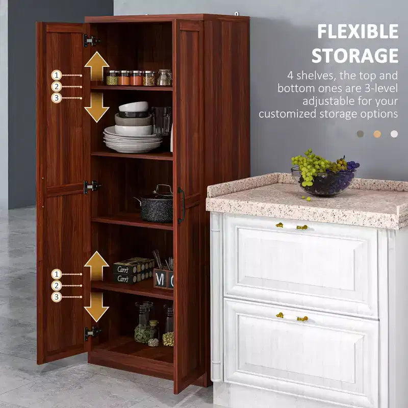 Garde-manger de cuisine 2 portes de 160 cm, meuble de rangement autoportant avec 5 étagères et 2 étagères réglables pour salle à manger
