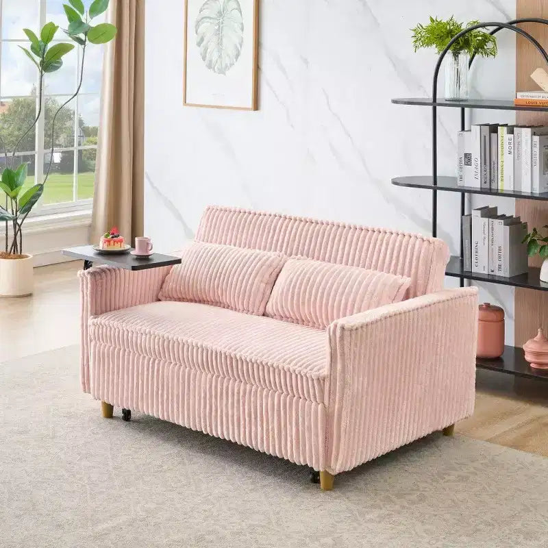 Canapé convertible gain de place TUYOHW, canapé-lit en velours côtelé avec plateau de table mobile et port USB, causeuse multifonctionnelle pour salon