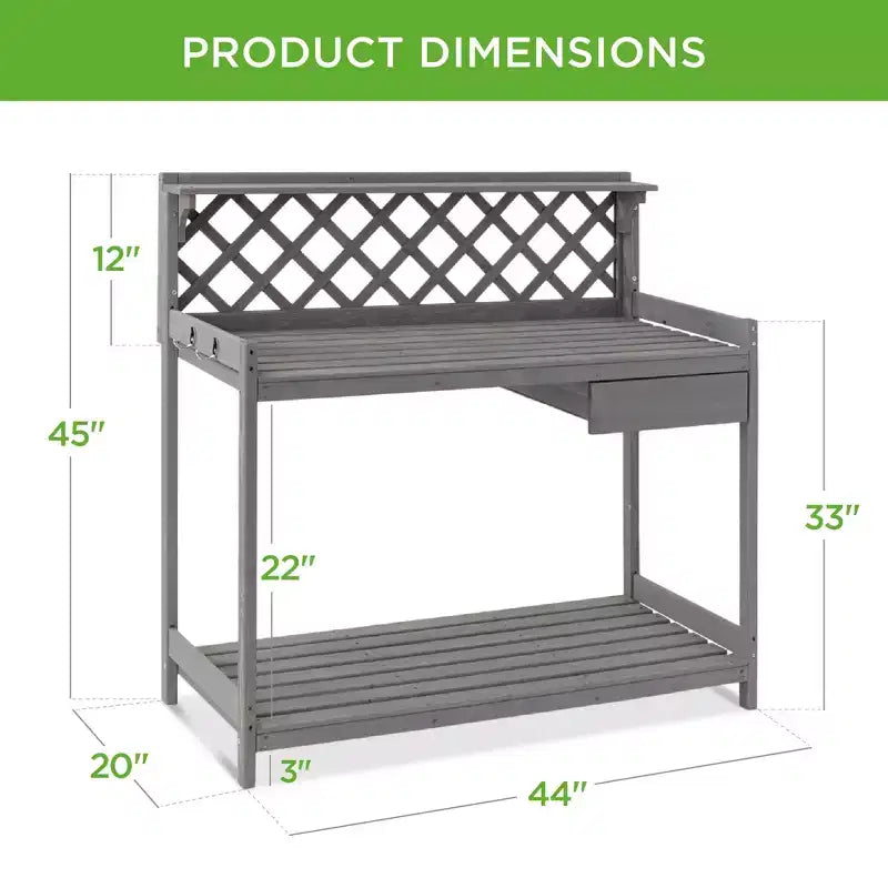 Table de rempotage de jardin en bois d'extérieur Best Choice Products, plan de travail avec tiroir de rangement et étagère ouverte