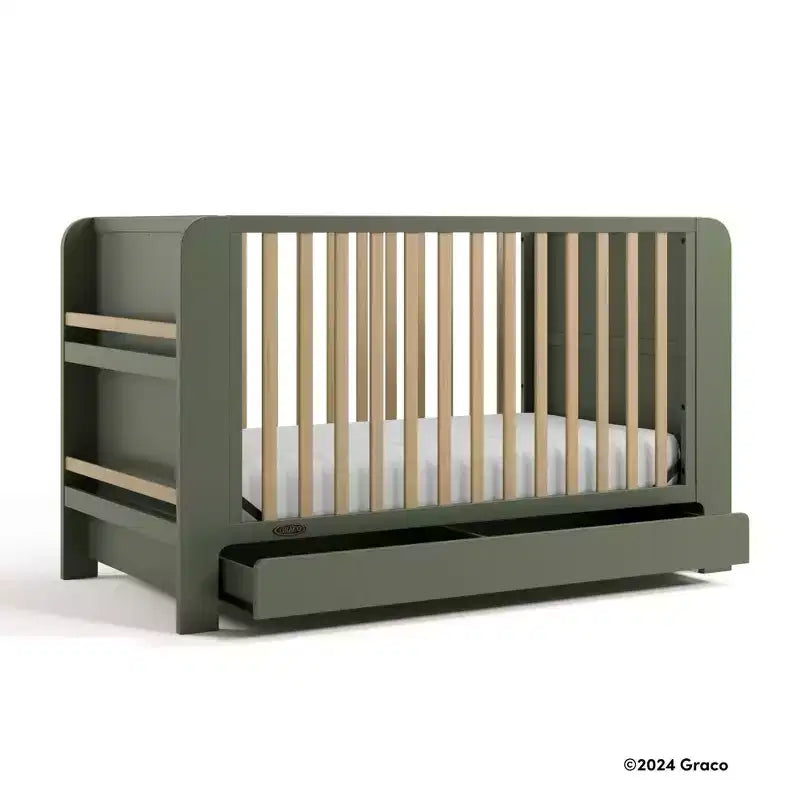 Lit bébé convertible 4-en-1 avec tiroir et étagères amovibles, base de matelas réglable