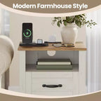 Lot de 2 tables de chevet de ferme avec port de chargement USB - Tables de nuit à 2 tiroirs, design rustique et moderne