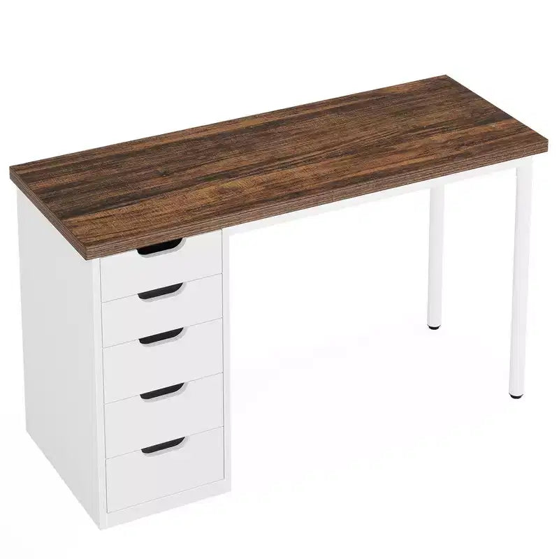Bureau d'ordinateur Lantine avec 5 tiroirs, bureau moderne et simple de 119 cm pour la maison, le bureau et l'étude, idéal pour les petits espaces