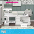 Lit mezzanine bas Max & Lily Modern Farmhouse avec tiroir de rangement, lit en bois massif pour enfants
