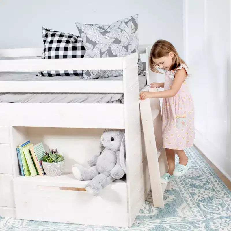 Lit mezzanine bas Max & Lily Modern Farmhouse avec tiroir de rangement, lit en bois massif pour enfants