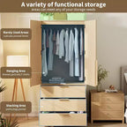 Armoire 2 portes avec 3 tiroirs et tringle de penderie