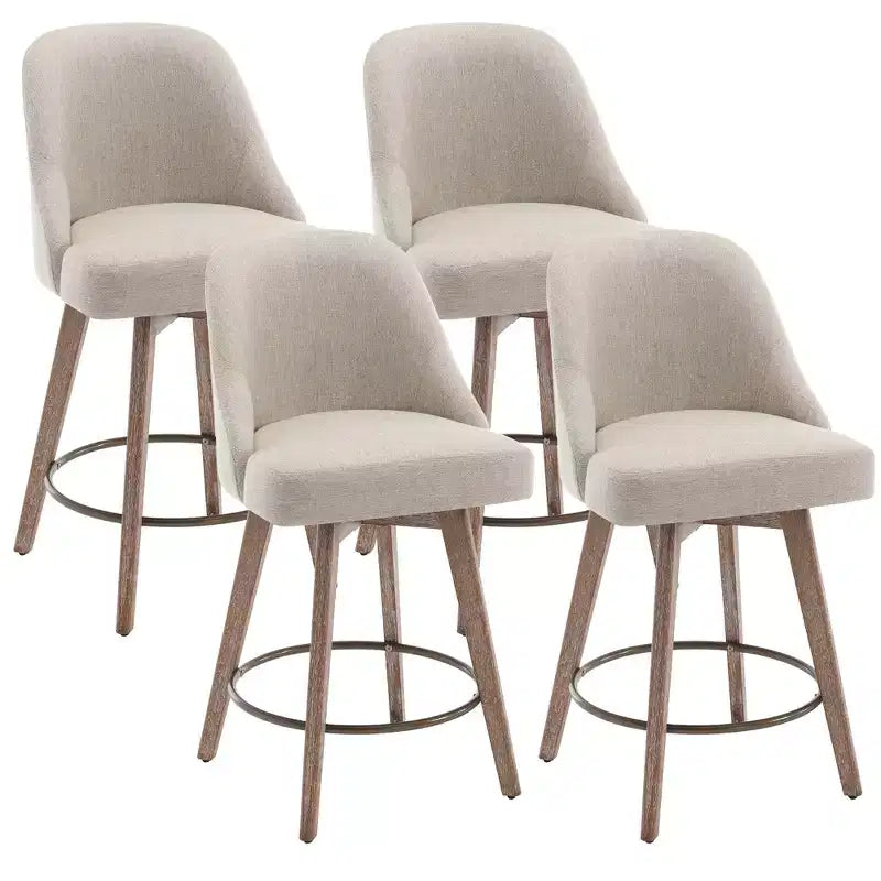 Lot de 4 tabourets de bar pivotants à hauteur de comptoir Bekrvio 26 po avec dossiers et pieds en bois, tabourets de bar rembourrés en tissu lin/similicuir pour îlot de cuisine