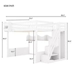 Lit mezzanine double avec escalier, armoire et étagères de rangement – MDF, 295 kg