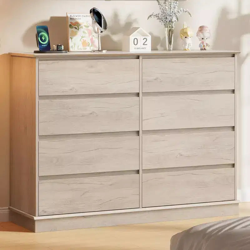 Commode moderne de chambre à 8 tiroirs, unité de rangement en bois pour placard, large commode