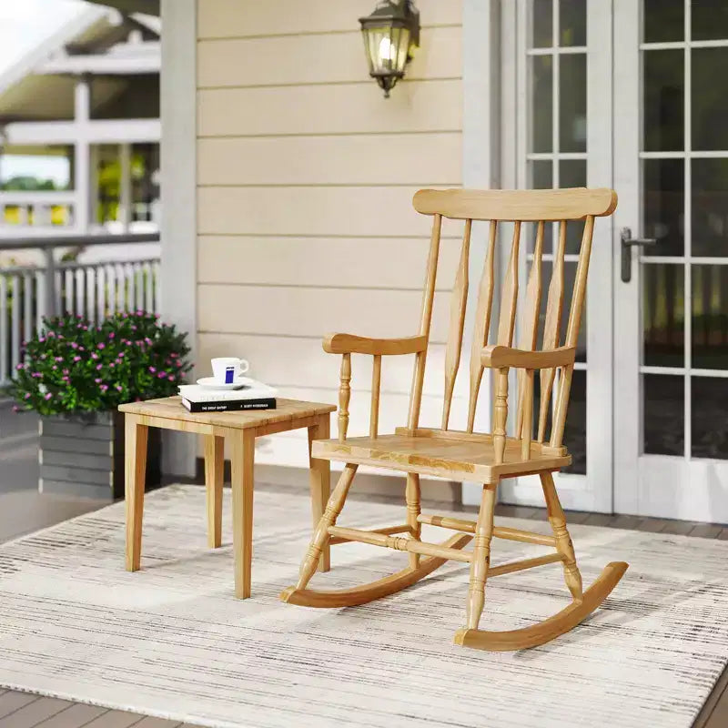 Costway Lot de 2 chaises à bascule en bois, finition brillante, blanc/café
