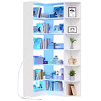 Étagère à 6 niveaux avec lumière LED, bibliothèque moderne de 180 cm, étagère d'angle en forme de L, meuble de rangement et de présentation.