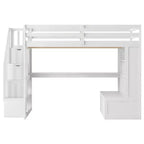Lit mezzanine pleine grandeur avec escalier et bureau, cadre de lits mezzanine en bois avec tiroirs de rangement et étagères pour adultes, adolescents et enfants