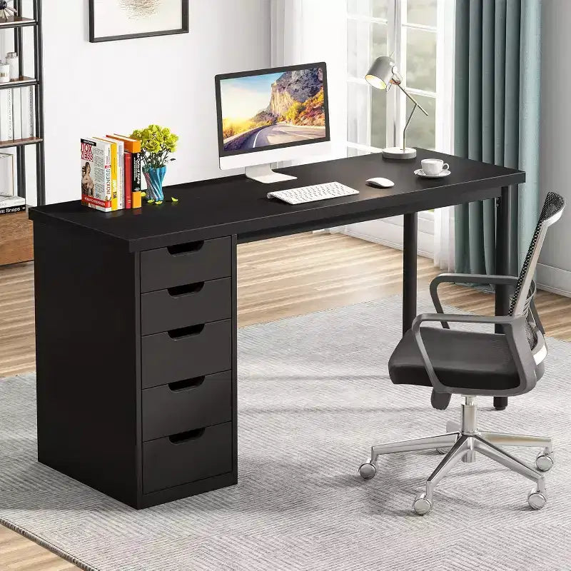 Bureau d'ordinateur Lantine avec 5 tiroirs, bureau moderne et simple de 119 cm pour la maison, le bureau et l'étude, idéal pour les petits espaces