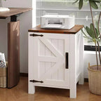 Lot de 2 tables de chevet de ferme avec station de recharge, table de nuit rustique avec porte de grange et étagère réglable, petite table d'appoint pour chambre et salon.