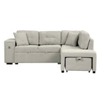 Canapé d'angle 4 places avec lit gigogne, pouf, ports USB et tablette rabattable