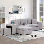 Sectionnel réversible en L de 104,5 po avec chaise longue de rangement et 2 poufs – Canapé-lit convertible 3 places pour salon
