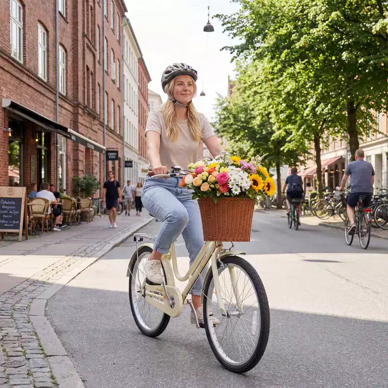 Vélo de ville Gymax Beach Cruiser 24 pouces avec selle réglable, panier tressé et porte-bagages arrière