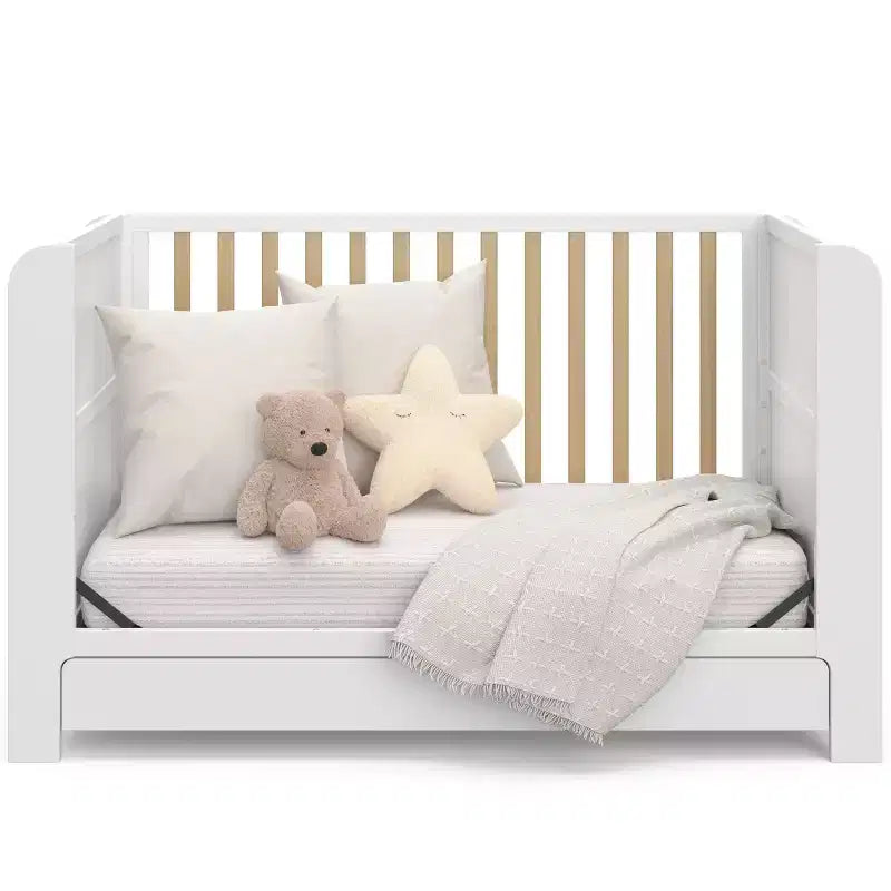 Lit bébé convertible 4-en-1 avec tiroir et étagères amovibles, base de matelas réglable