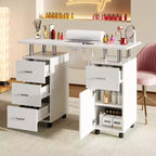 Table de manucure avec collecteur de poussière, roulettes verrouillables, repose-poignet et rangement pour la maison, les prothésistes ongulaires et les salons de beauté