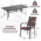 Ensemble de salle à manger Gymax 9 pièces pour patio avec table rectangulaire et chaises empilables avec trou pour parasol