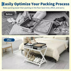 Lot de 2 porte-bagages pliables en bambou avec étagère à 2 niveaux, support de valise blanc de qualité supérieure supportant 68 kg pour chambres et hôtels