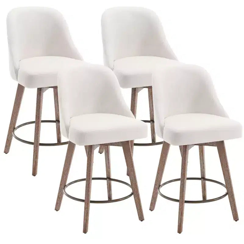 Lot de 4 tabourets de bar pivotants à hauteur de comptoir Bekrvio 26 po avec dossiers et pieds en bois, tabourets de bar rembourrés en tissu lin/similicuir pour îlot de cuisine