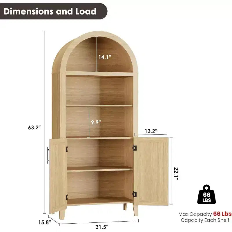 Acekool Armoire de cuisine bombée avec portes en rotin, meuble de rangement de ferme à 5 niveaux pour cuisine, salle à manger, salon