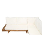 Canapé d'angle en forme de L, ensemble de canapés de patio avec table, canapé de salon en bois, ensemble de conversation extérieur 4 pièces