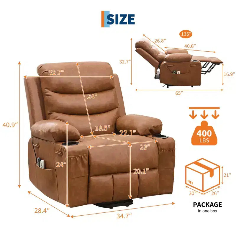 Fauteuil inclinable releveur avec massage et chauffage, fauteuils inclinables électriques surdimensionnés, siège de cinéma maison avec 2 porte-gobelets latéraux, fauteuil simple inclinable à bascule