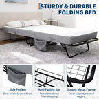 Lit pliant avec matelas pour adultes, lits d'appoint portables, lit pliant avec cadre en métal, matelas en mousse à mémoire de forme 5 et poche de rangement latérale
