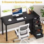 Bureau d'ordinateur Lantine avec 5 tiroirs, bureau moderne et simple de 119 cm pour la maison, le bureau et l'étude, idéal pour les petits espaces