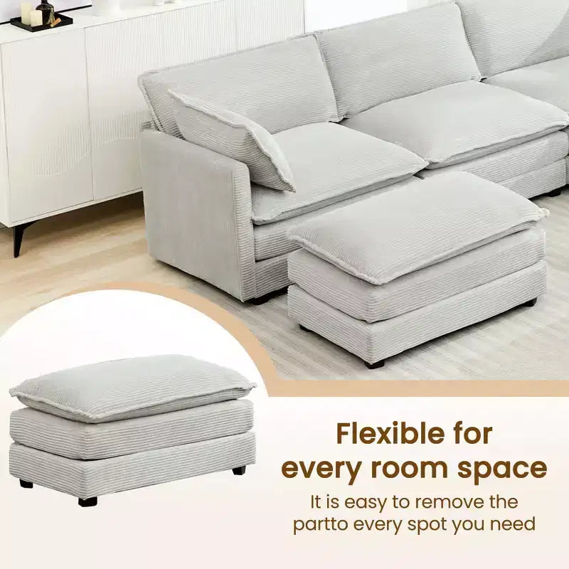 Canapé modulaire moderne 5 places en velours côtelé, surdimensionné, 113,4 po (L) x 79,13 po (l), avec pouf, canapé en U avec coin salon, HYLEORY