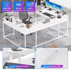 COZONY Bureau de jeu en forme de U/L 78", bureau d'ordinateur réversible avec prises de courant, lumières LED, support de moniteur et étagère de rangement, bureau d'angle pour le bureau à domicile