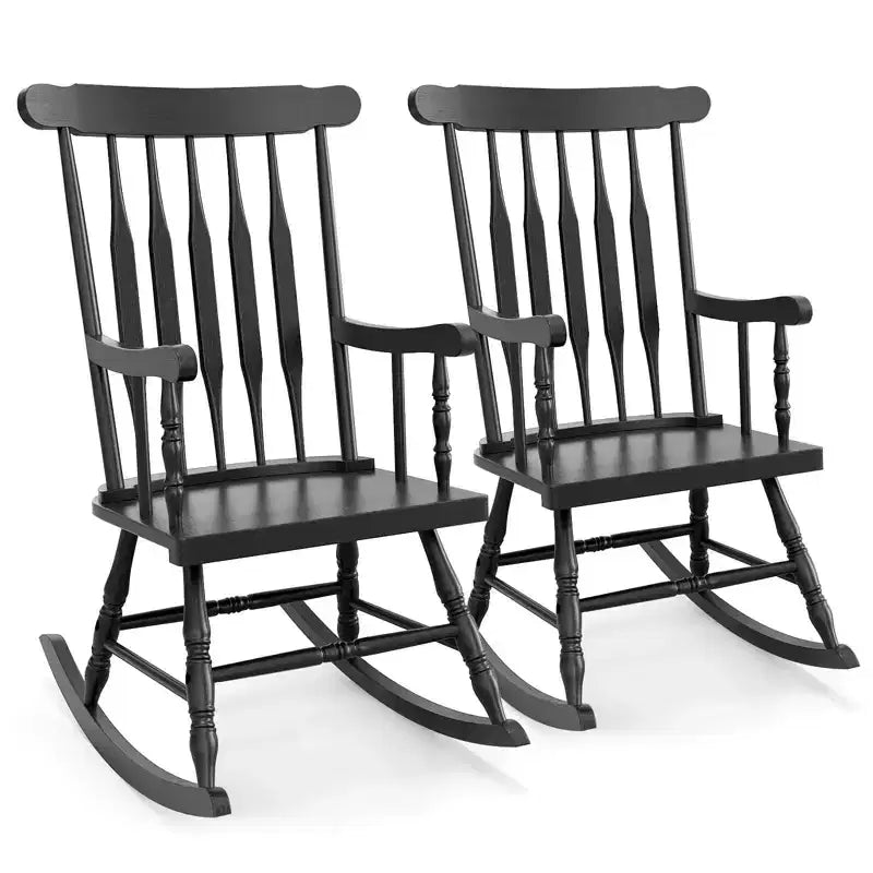 Costway Lot de 2 chaises à bascule en bois, finition brillante, blanc/café