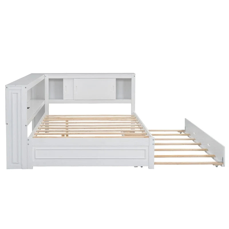 Lit de repos double avec étagères, chargement USB, lumières LED et lit gigogne simple
