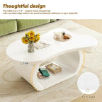 Table basse moderne Cloud avec plateau de 3,8 cm d'épaisseur, table d'appoint irrégulière de style crème avec pieds incurvés, table d'appoint au design unique