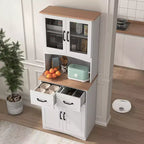 23 Armoires de cuisine en bois, armoire de garde-manger avec portes vitrées et tiroirs, étagères réglables, blanche