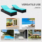 Ensemble de 2 chaises longues avec dossier réglable sur 5 positions, table basse d'extérieur, coussins déperlants, chaises de piscine en rotin PE