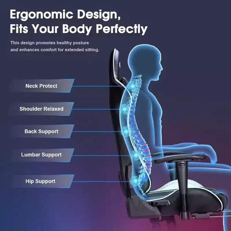Douxlife Fauteuil de Jeu Ergonomique Moderne avec Massage à 7 Points, Repose-Pieds et Accoudoirs Réglables Noir et Blanc