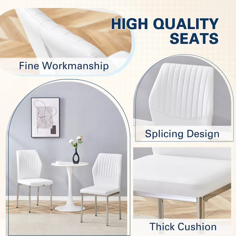 Ensemble de 6 chaises de salle à manger de luxe simples en PU haute résilience avec pieds en métal argenté, chaises d'appoint sans accoudoirs pour cuisine