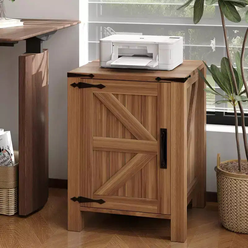 Lot de 2 tables de chevet de ferme avec station de recharge, table de nuit rustique avec porte de grange et étagère réglable, petite table d'appoint pour chambre et salon.