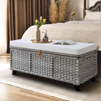 Banc de rangement en osier avec coussin pour chambre à coucher, salon, véranda - 47 H X 110 L X 47 P