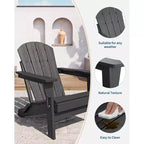 Ensemble de 2 chaises Adirondack pliantes avec table d'appoint, en plastique HDPE imitation bois, capacité de 172 kg, ensemble d'extérieur résistant aux intempéries pour patio, terrasse, foyer