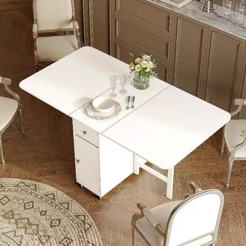 Table de salle à manger pliable ATJafurn 59 avec abattants pour petits espaces, table de cuisine rectangulaire en bois extensible avec roulettes et rangement