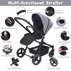 Poussette Bébé, Poussette Pliante - Poussette Haute pour Nouveau-né et Tout-petit, Landau Convertible avec Dossier Réversible