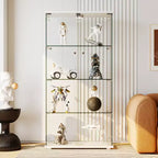 Vitrine d'exposition en verre trempé à 4 niveaux, vitrine entièrement vitrée avec lumières LED et capteur de corps humain, armoire de rangement pour objets de collection et décoration.